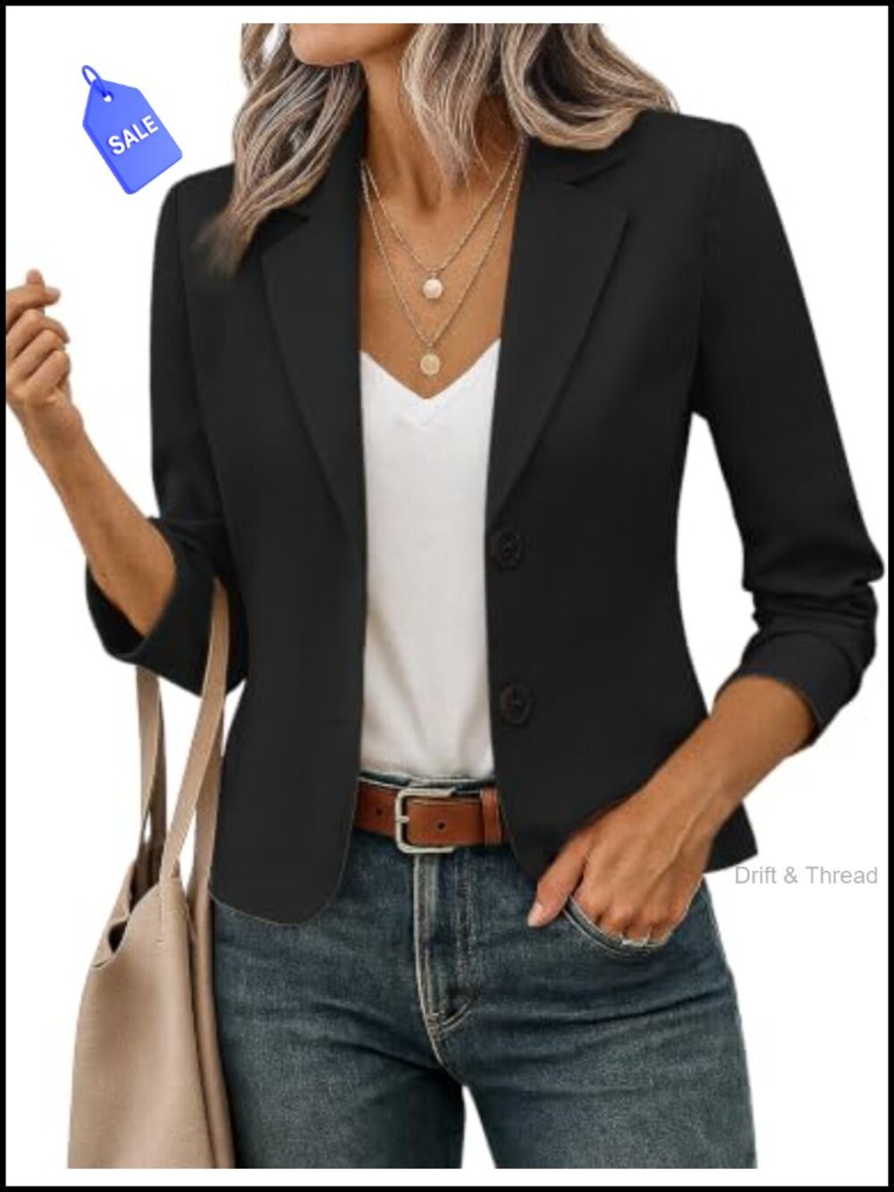 Women's Cropped Blazer Jacket Notch Lapel Business Casual